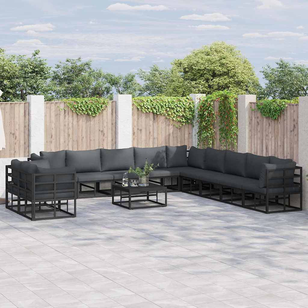 Gartensofa-set mit Kissen 12 pcs Schwarz Aluminium