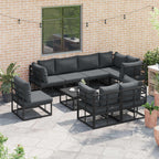 Gartensofa-set mit Kissen 8 pcs Schwarz Aluminium