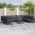Gartensofa-set mit Kissen 9 pcs Schwarz Aluminium