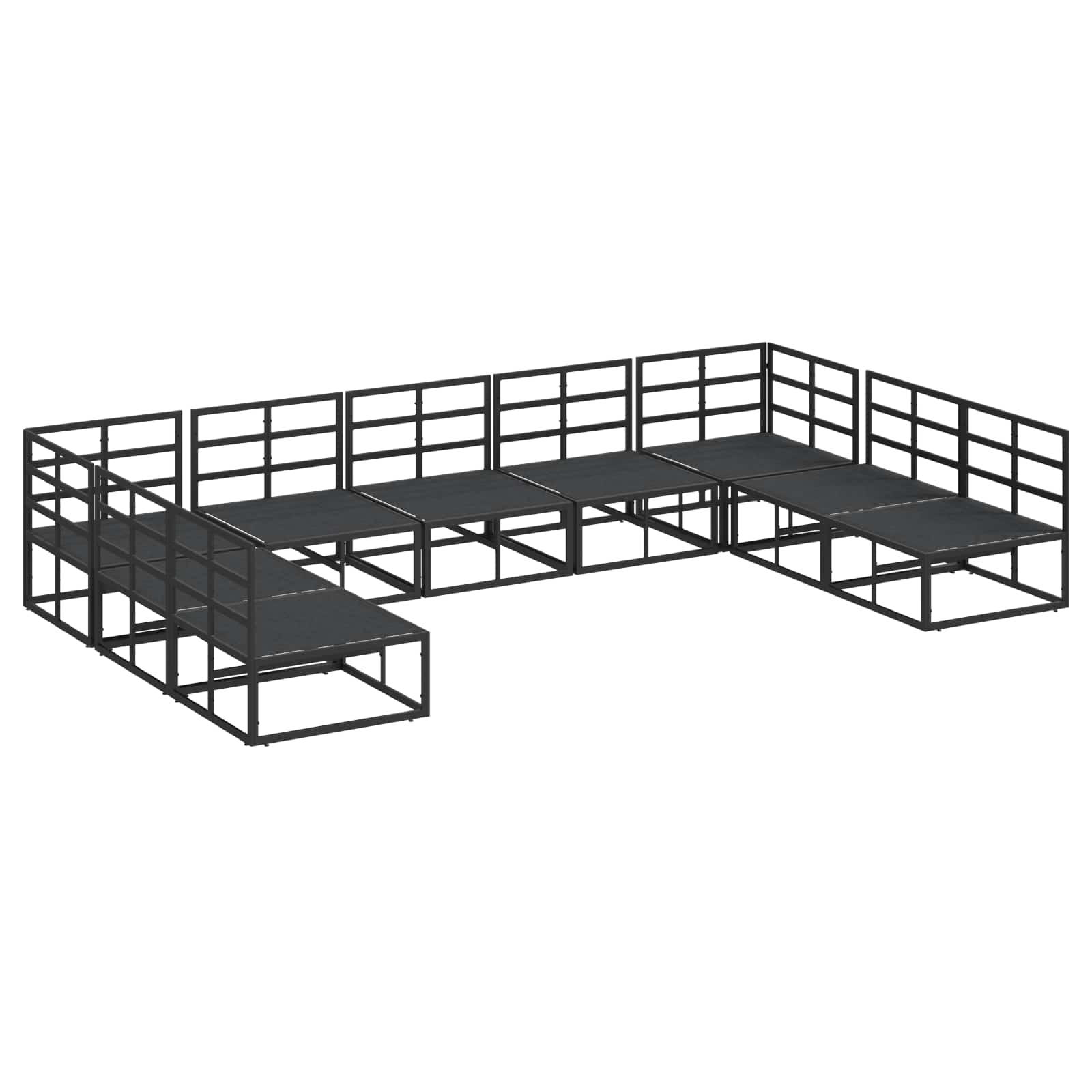 Gartensofa-set mit Kissen 9 pcs Schwarz Aluminium