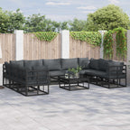 Gartensofa-set mit Kissen 9 pcs Schwarz Aluminium