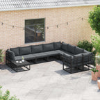 Gartensofa-set mit Kissen 9 pcs Schwarz Aluminium