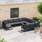 Gartensofa-set mit Kissen 10 pcs Schwarz Aluminium