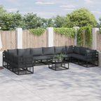 Gartensofa-set mit Kissen 11 pcs Schwarz Aluminium