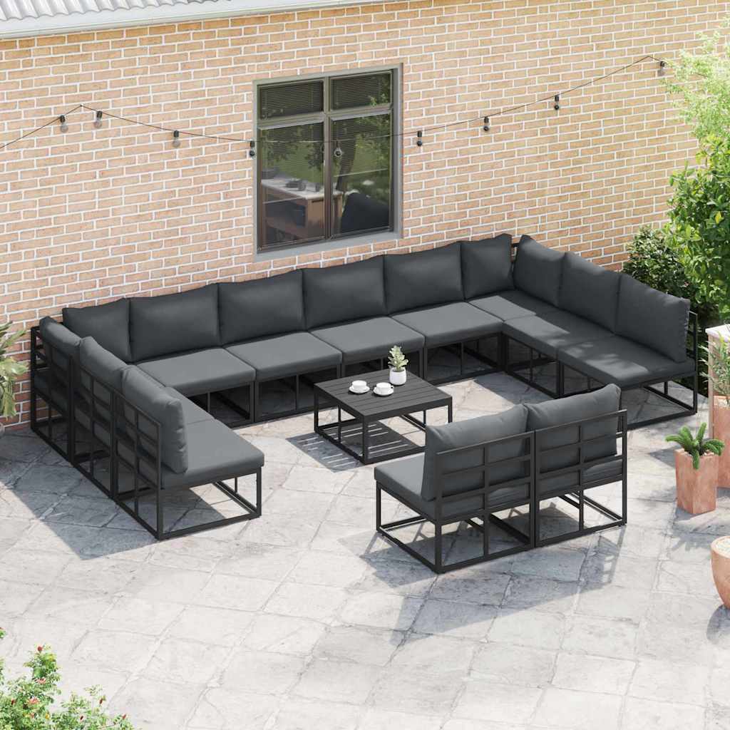 Gartensofa-set mit Kissen 12 pcs Schwarz Aluminium