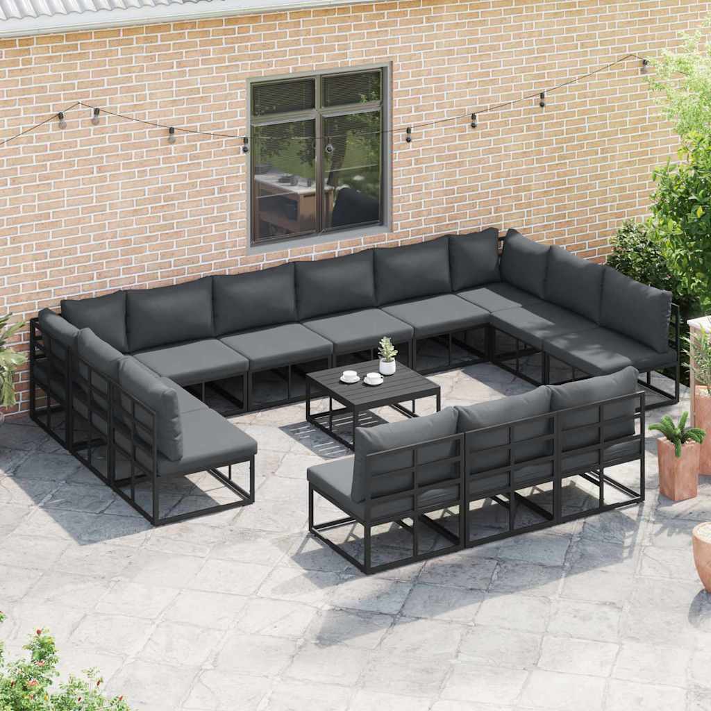 Gartensofa-set mit Kissen 13 pcs Schwarz Aluminium