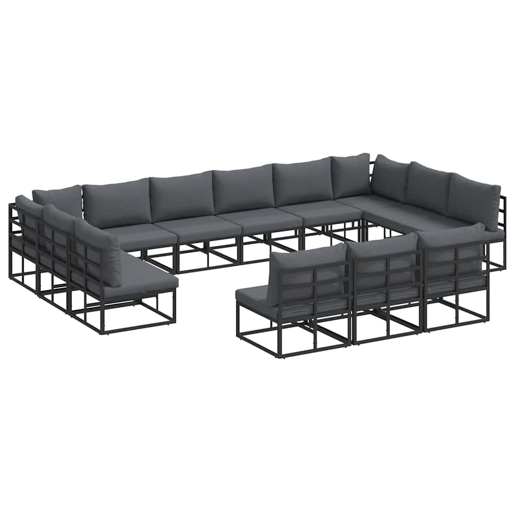 Gartensofa-set mit Kissen 13 pcs Schwarz Aluminium
