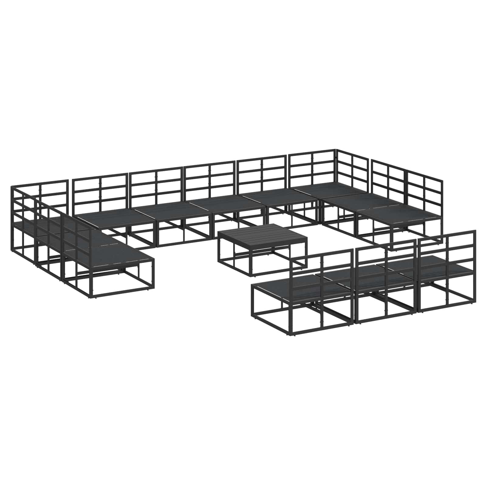 Gartensofa-set mit Kissen 14 pcs Schwarz Aluminium