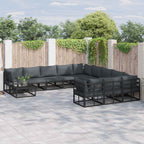 Gartensofa-set mit Kissen 11 pcs Schwarz Aluminium