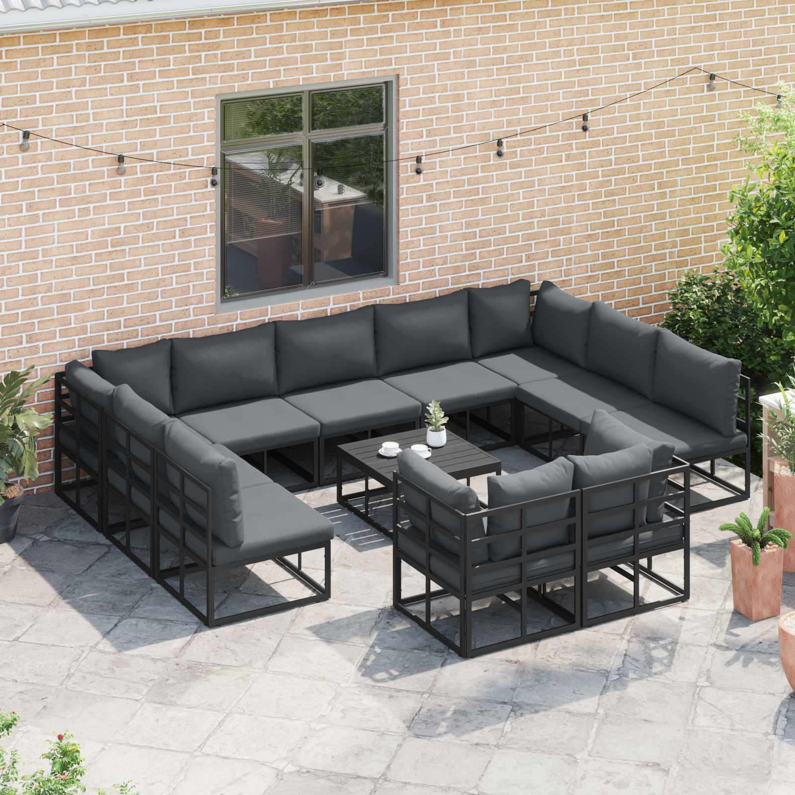 Gartensofa-set mit Kissen 11 pcs Schwarz Aluminium