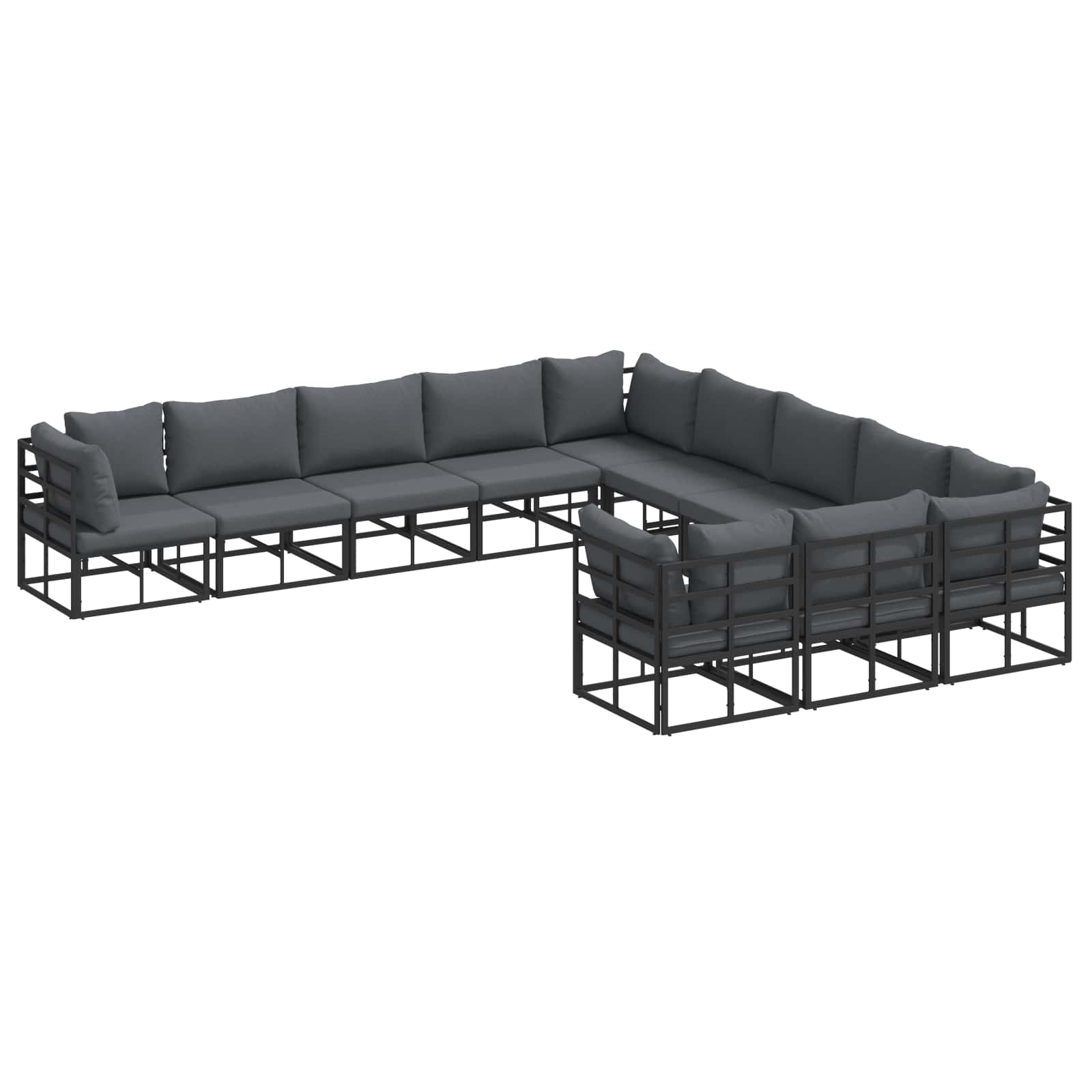 Gartensofa-set mit Kissen 11 pcs Schwarz Aluminium