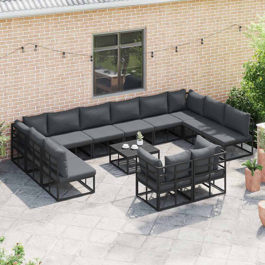 Gartensofa-set mit Kissen 13 pcs Schwarz Aluminium