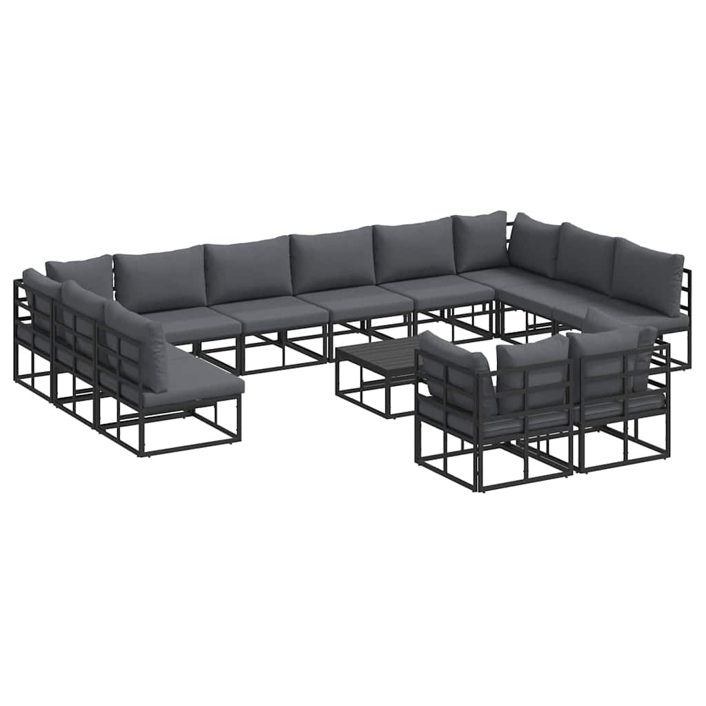 Gartensofa-set mit Kissen 13 pcs Schwarz Aluminium