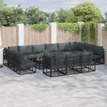 Gartensofa-set mit Kissen 14 pcs Schwarz Aluminium