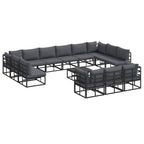 Gartensofa-set mit Kissen 14 pcs Schwarz Aluminium