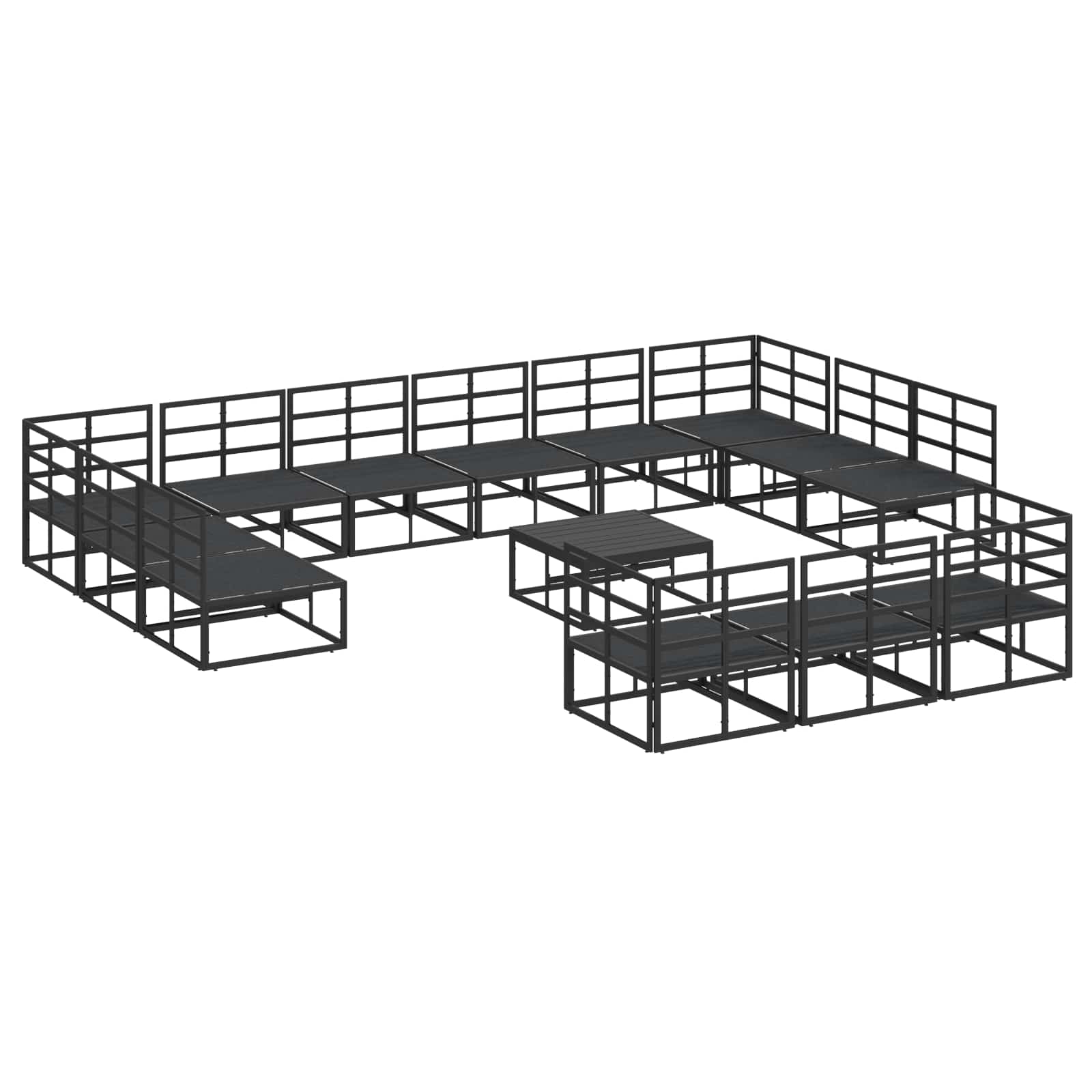 Gartensofa-set mit Kissen 14 pcs Schwarz Aluminium