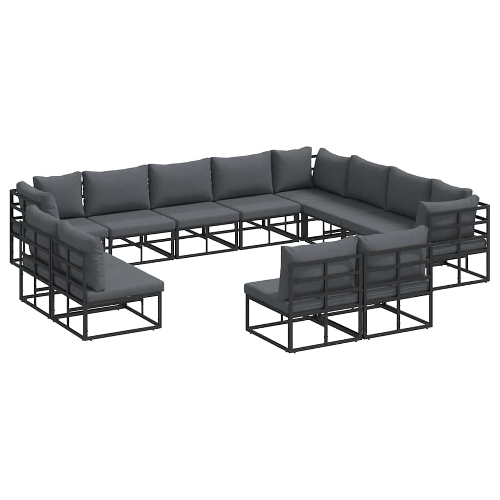 Gartensofa-set mit Kissen 12 pcs Schwarz Aluminium