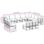 Gartensofa-set mit Kissen 12 pcs Schwarz Aluminium