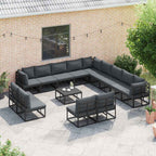 Gartensofa-set mit Kissen 13 pcs Schwarz Aluminium