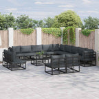 Gartensofa-set mit Kissen 14 pcs Schwarz Aluminium