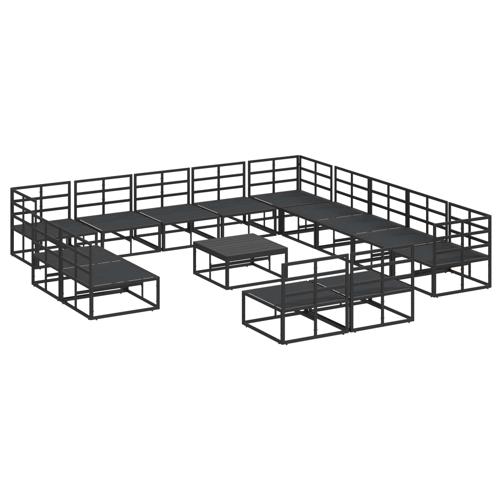 Gartensofa-set mit Kissen 14 pcs Schwarz Aluminium