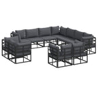 Gartensofa-set mit Kissen 11 pcs Schwarz Aluminium