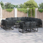 Gartensofa-set mit Kissen 12 pcs Schwarz Aluminium