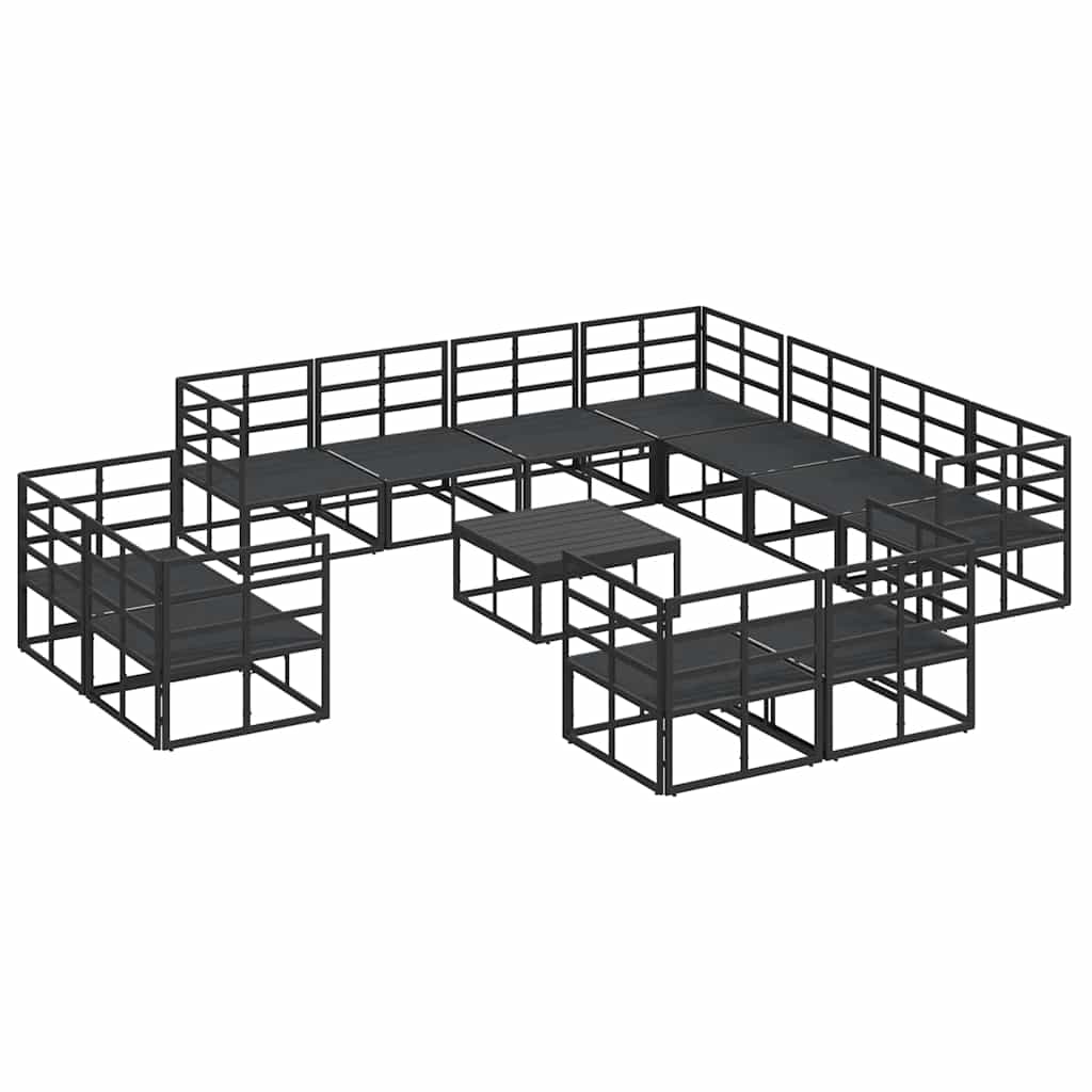 Gartensofa-set mit Kissen 12 pcs Schwarz Aluminium