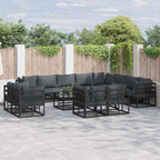 Gartensofa-set mit Kissen 12 pcs Schwarz Aluminium