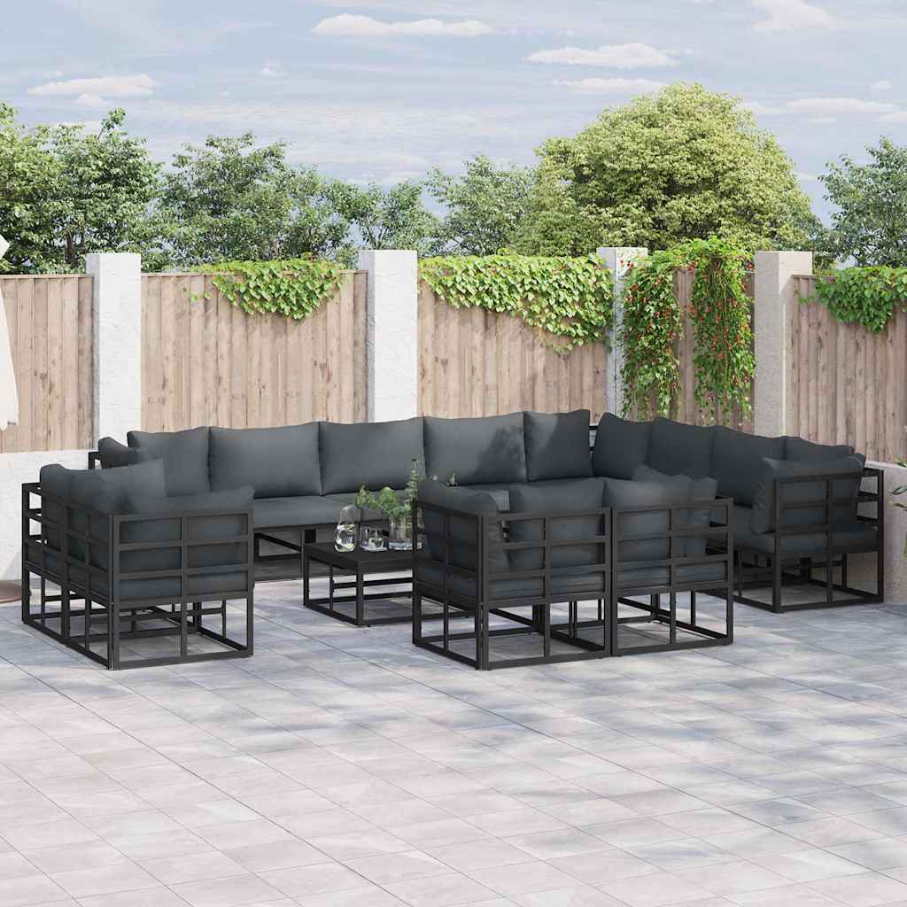 Gartensofa-set mit Kissen 13 pcs Schwarz Aluminium