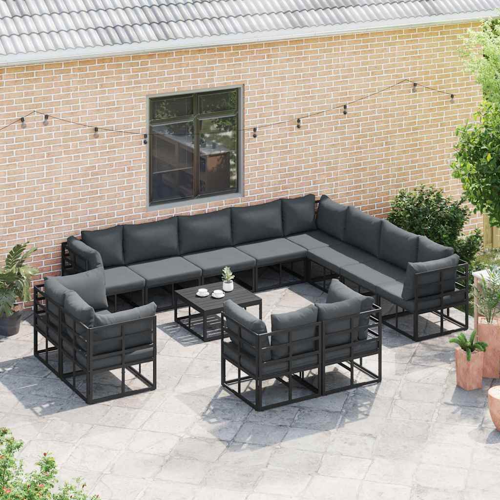 Gartensofa-set mit Kissen 13 pcs Schwarz Aluminium