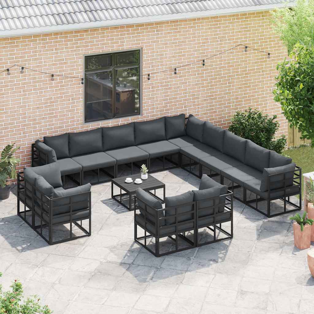 Gartensofa-set mit Kissen 13 pcs Schwarz Aluminium