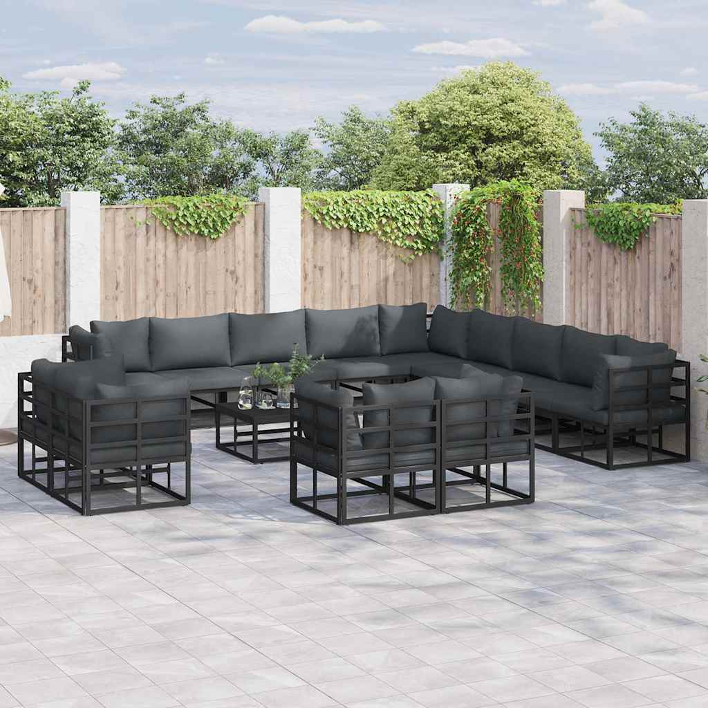 Gartensofa-set mit Kissen 14 pcs Schwarz Aluminium