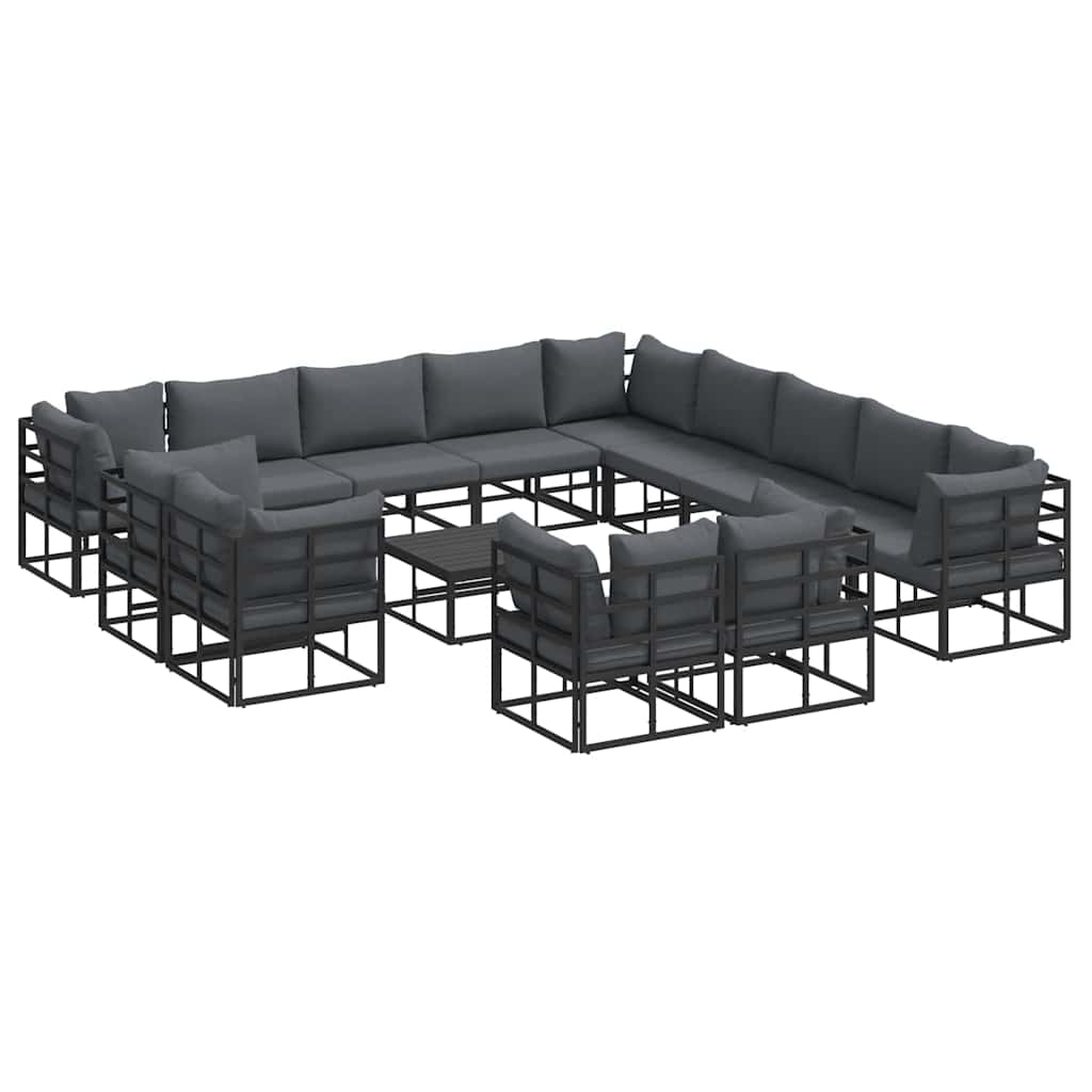 Gartensofa-set mit Kissen 14 pcs Schwarz Aluminium