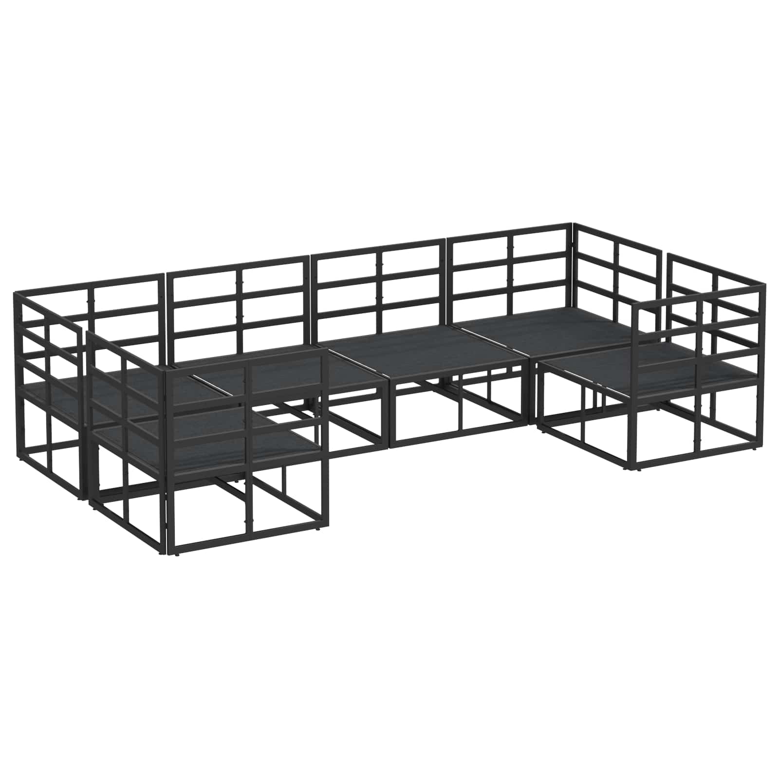 Gartensofa-set mit Kissen 6 pcs Schwarz Aluminium