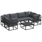 Gartensofa-set mit Kissen 7 pcs Schwarz Aluminium