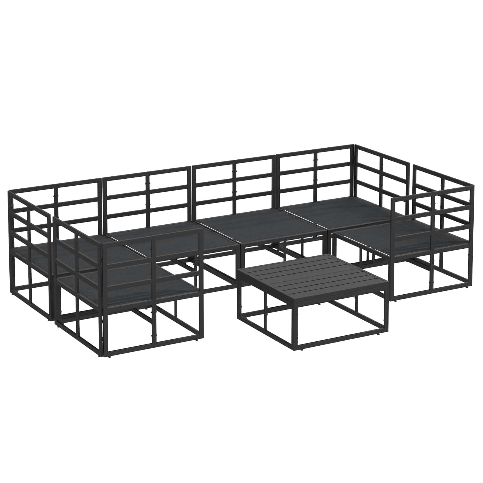 Gartensofa-set mit Kissen 7 pcs Schwarz Aluminium