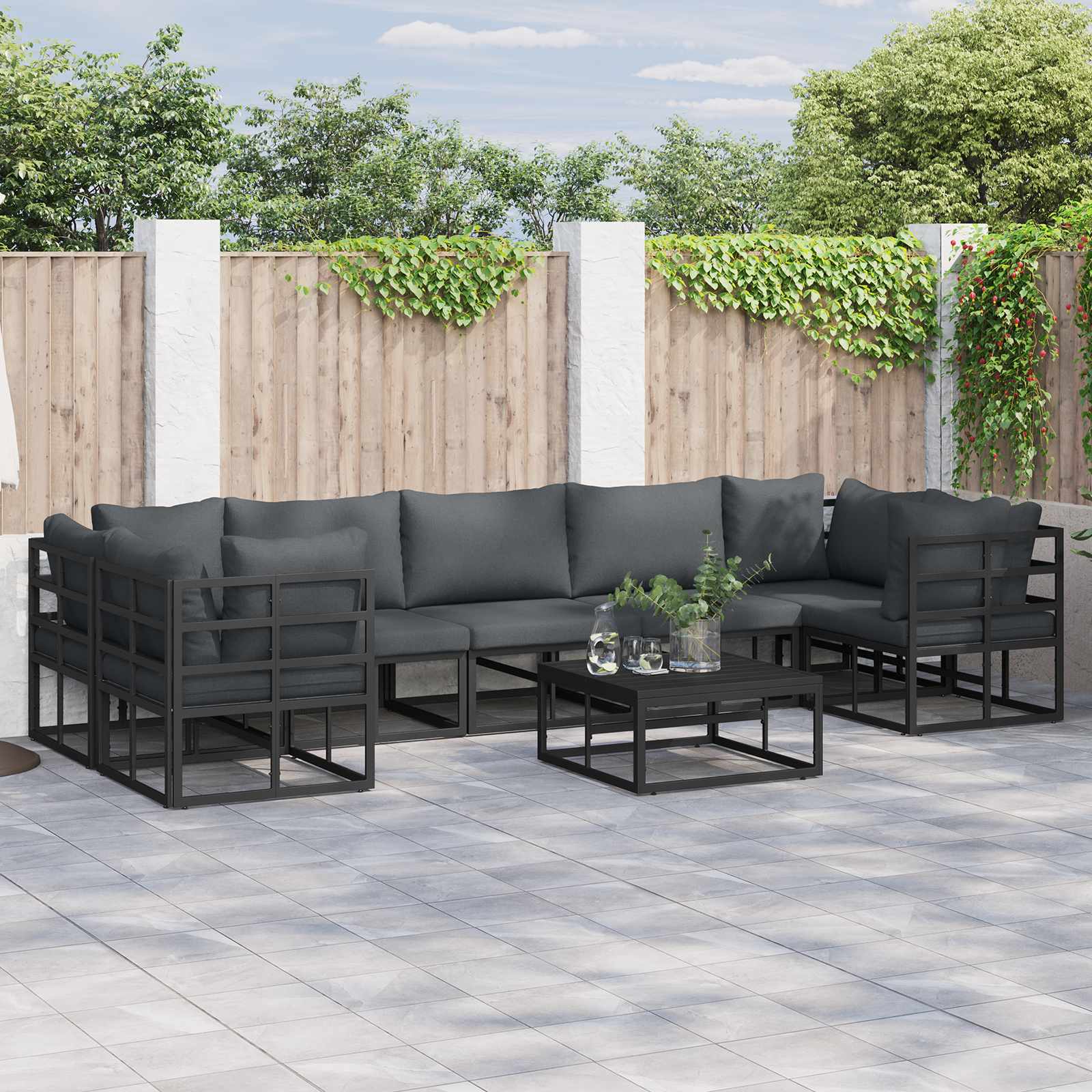 Gartensofa-set mit Kissen 8 pcs Schwarz Aluminium