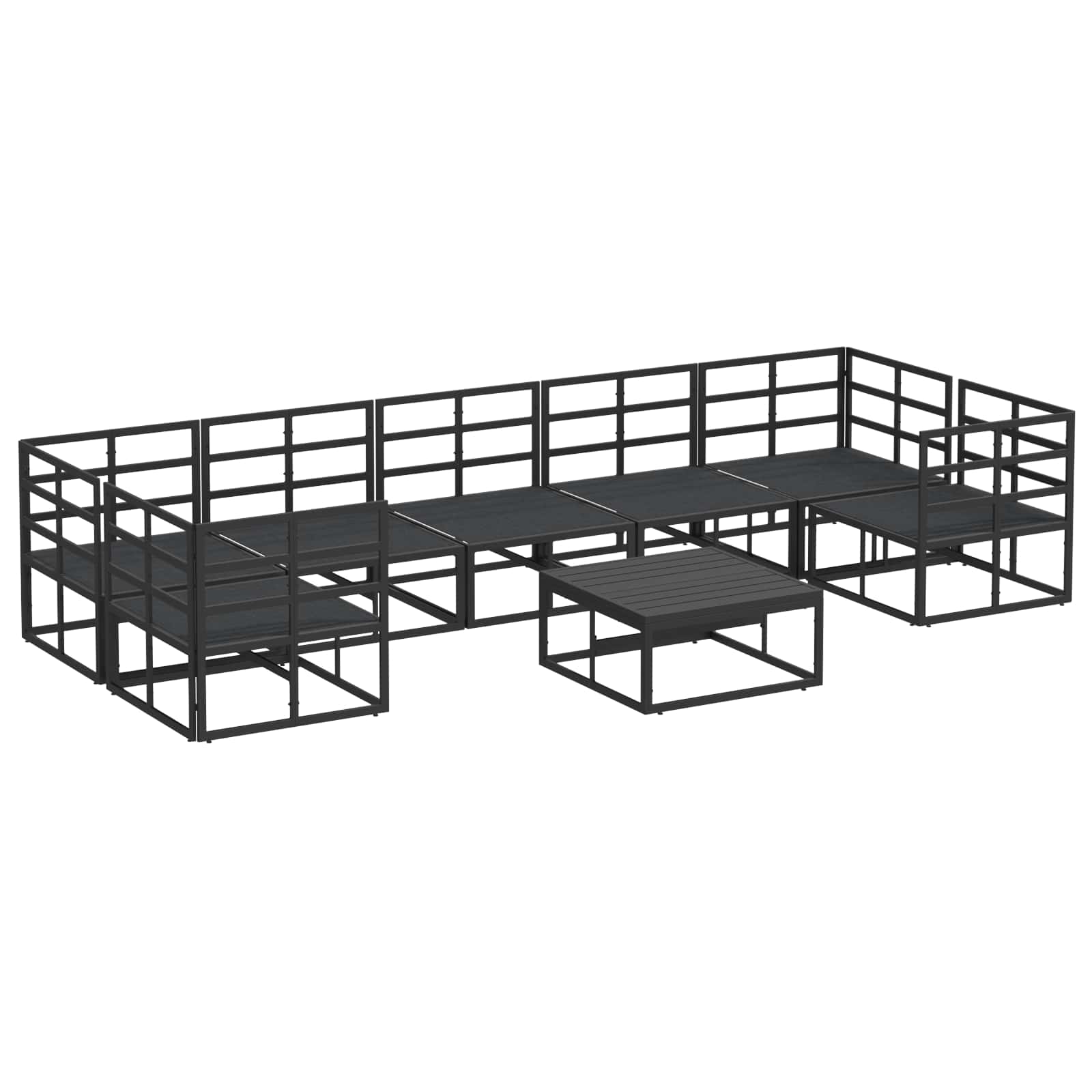 Gartensofa-set mit Kissen 8 pcs Schwarz Aluminium