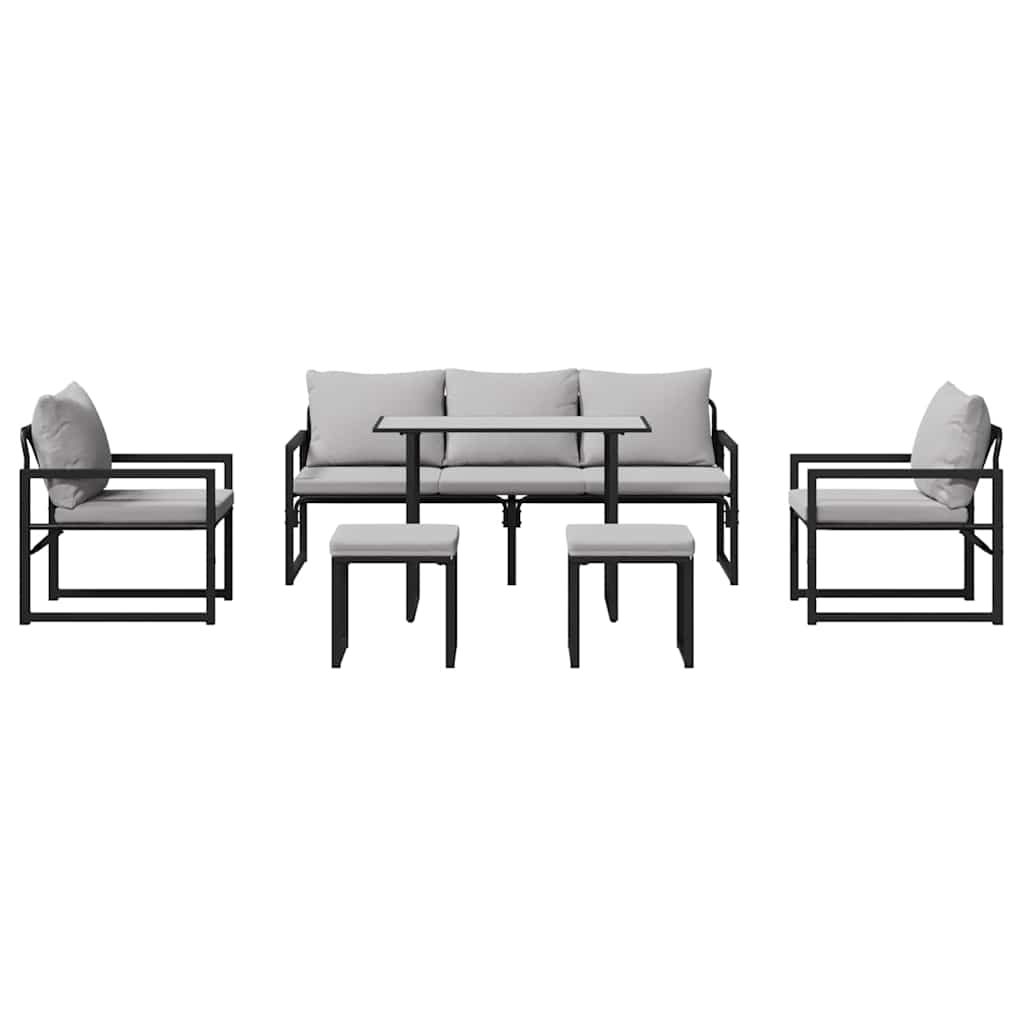Gartensofa-set mit Kissen 6 pcs Schwarz Stahl