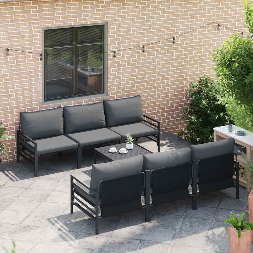 Gartensofa-set mit Kissen 7 pcs Schwarz Stahl