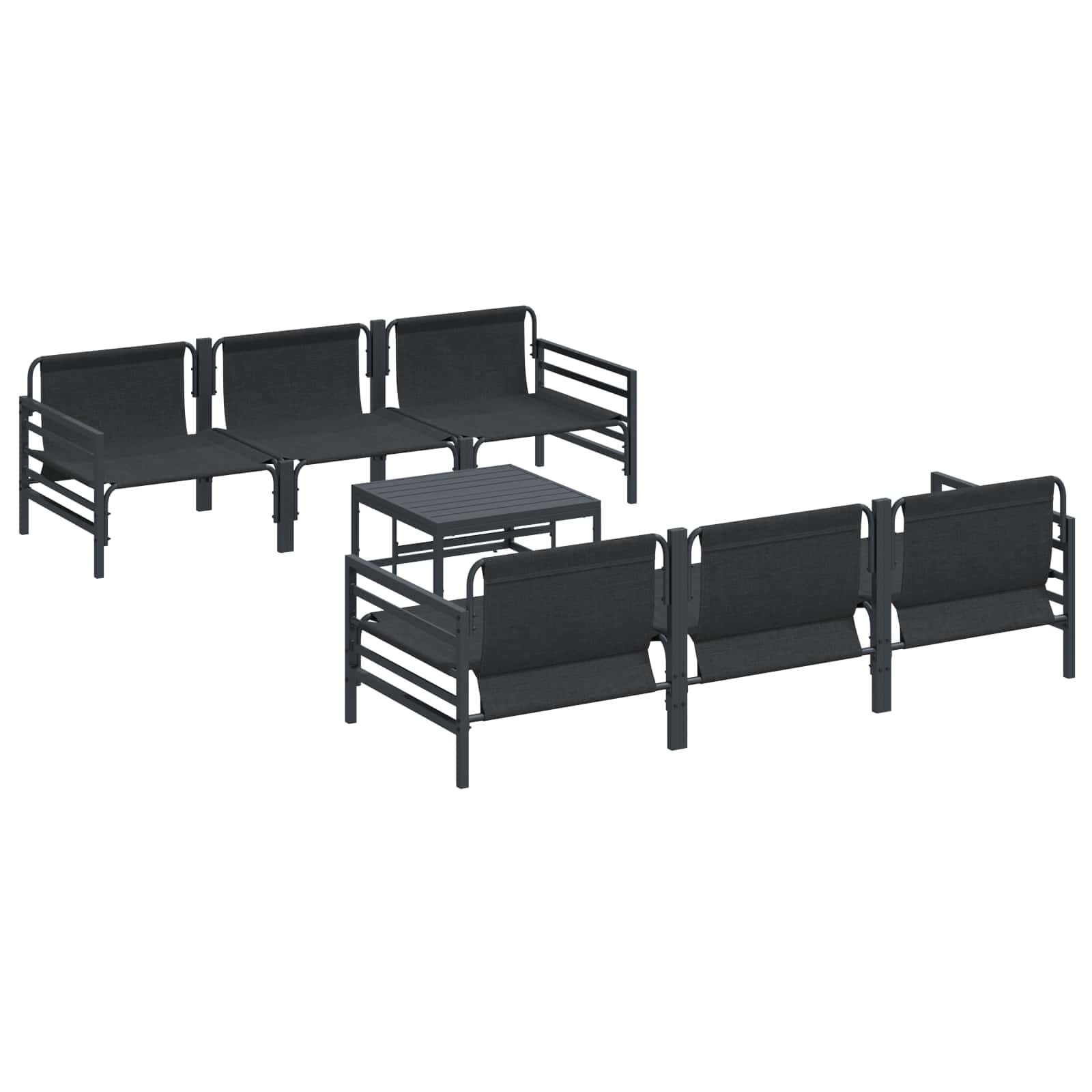 Gartensofa-set mit Kissen 7 pcs Schwarz Stahl