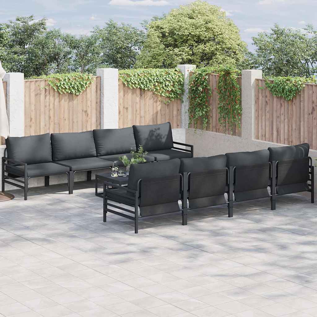 Gartensofa-set mit Kissen 9 pcs Schwarz Stahl