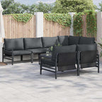 Gartensofa-set mit Kissen 7 pcs Schwarz Stahl