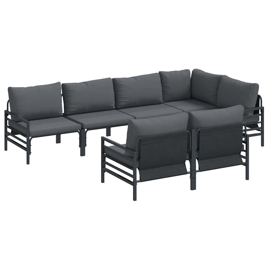 Gartensofa-set mit Kissen 7 pcs Schwarz Stahl