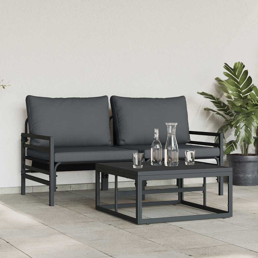 Gartensofa-set mit Kissen 3 pcs Schwarz Stahl
