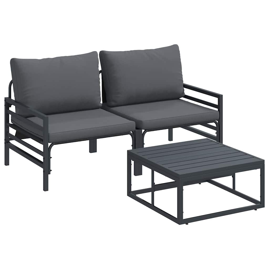 Gartensofa-set mit Kissen 3 pcs Schwarz Stahl