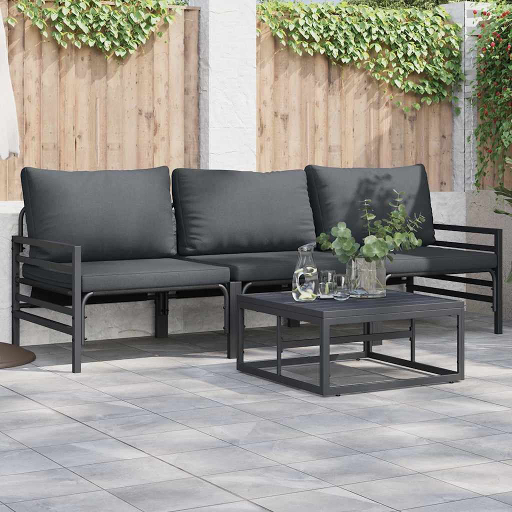 Gartensofa-set mit Kissen 4 pcs Schwarz Stahl