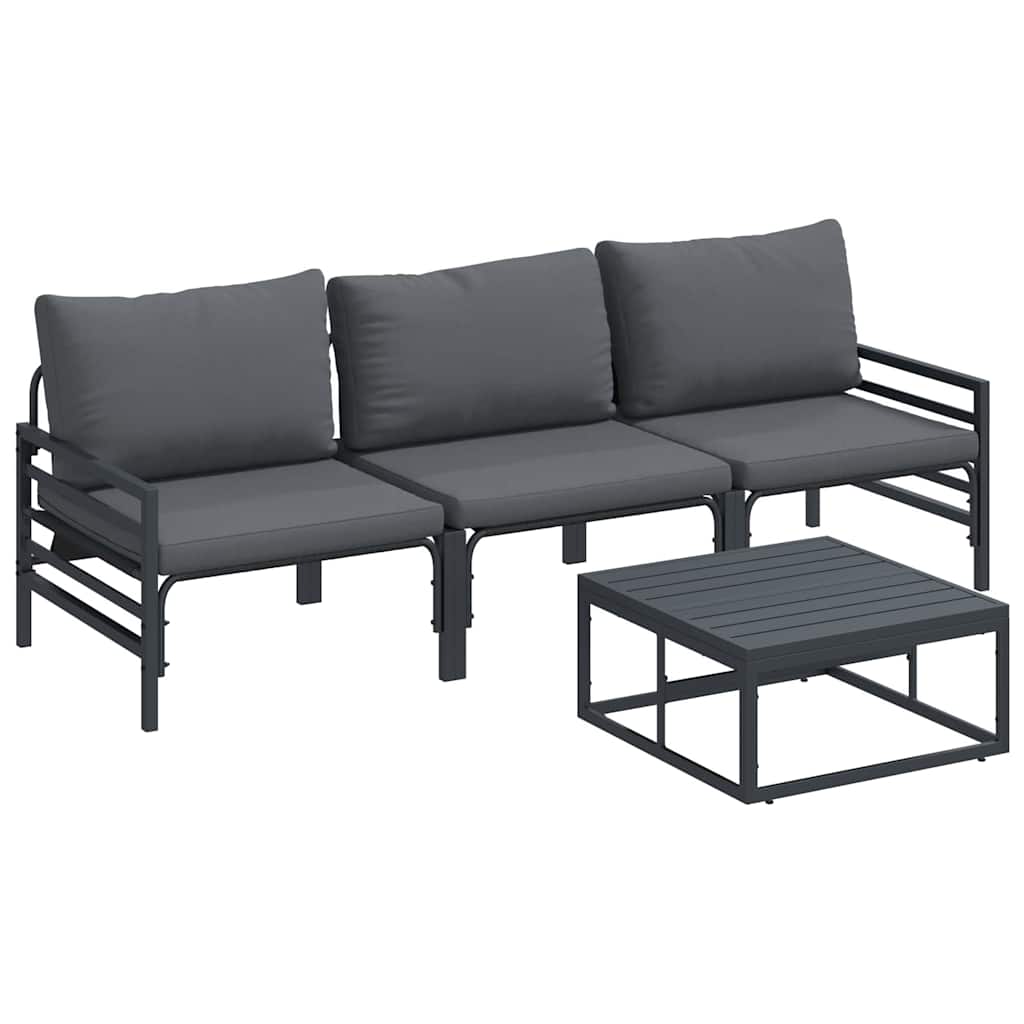 Gartensofa-set mit Kissen 4 pcs Schwarz Stahl