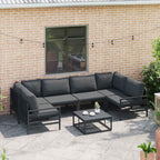 Gartensofa-set mit Kissen 7 pcs Schwarz Stahl